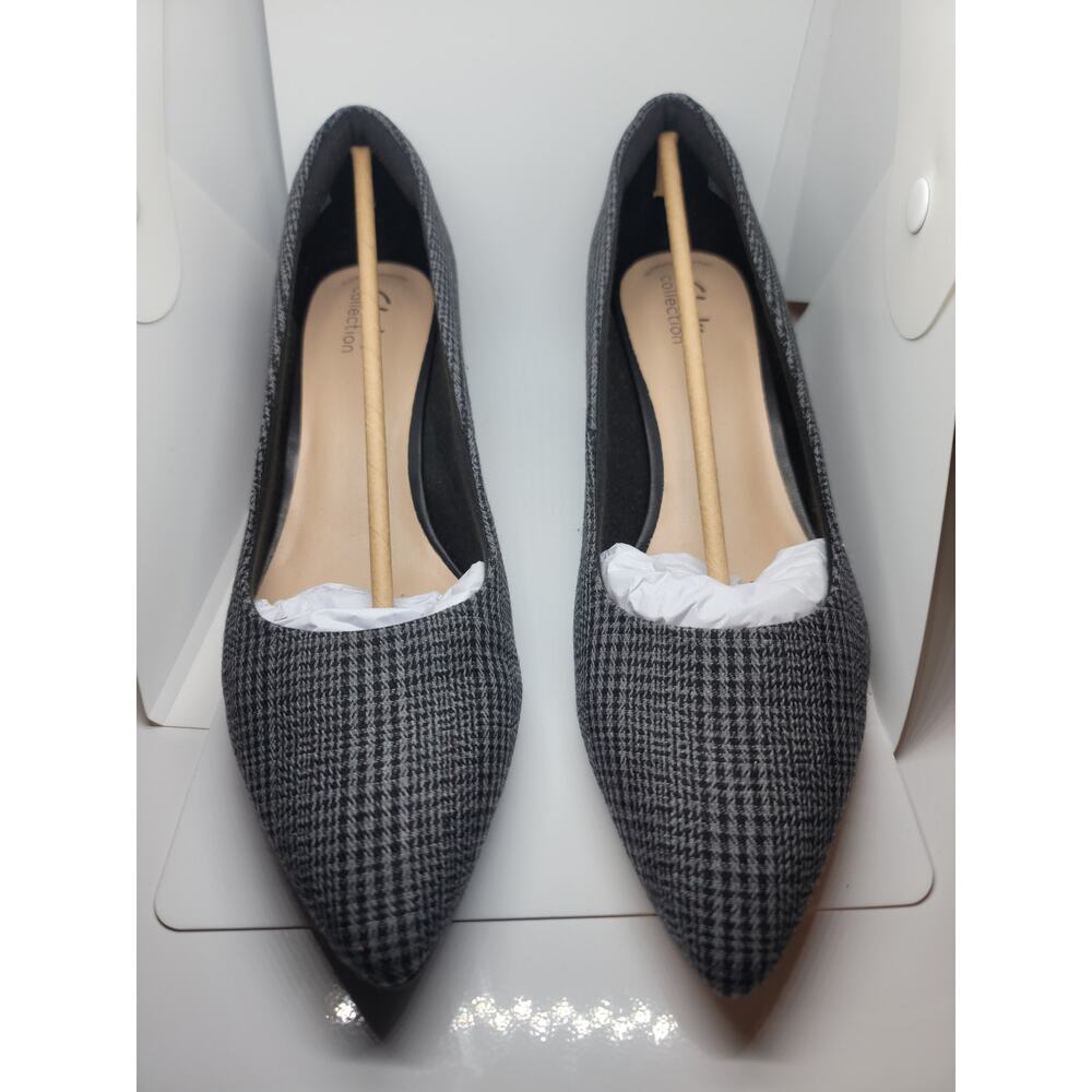 Clarks Teresa Block Heel Pumps in Grey and Black Houndstooth